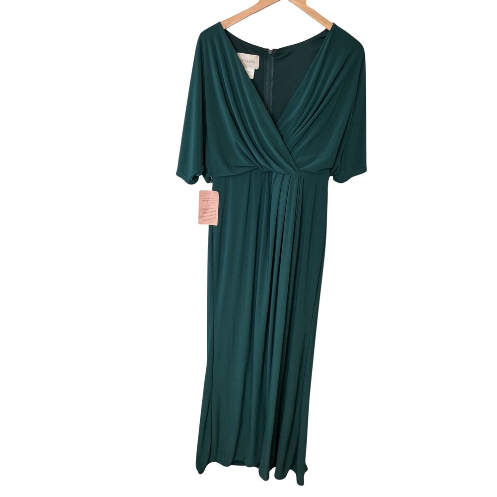 BHLDN Emerald Green V-Neck Draped Maxi Dress Bridesmaid Formal Gown Womens 10 - Picture 5 of 10